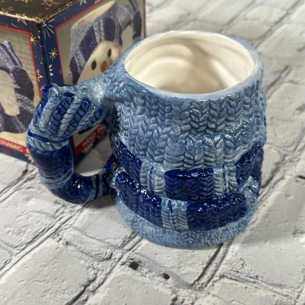Holiday Workshop Vintage Snowman Ceramic Mug Christmas Blue Knit Hat and Scarf - Picture 5 of 13